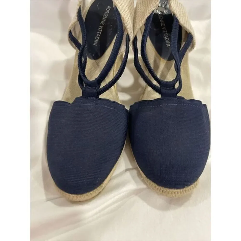 Adrienne Vittadini High Heeled‎ Espadrilles Wedges Navy Blue Stretch 9M